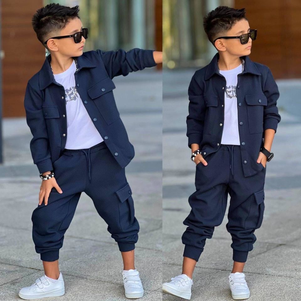 Erkek Çocuk 3 Parça Spor Takım – Yeşil Ceket, Jogger Alt ve Basic Tişört 60298L