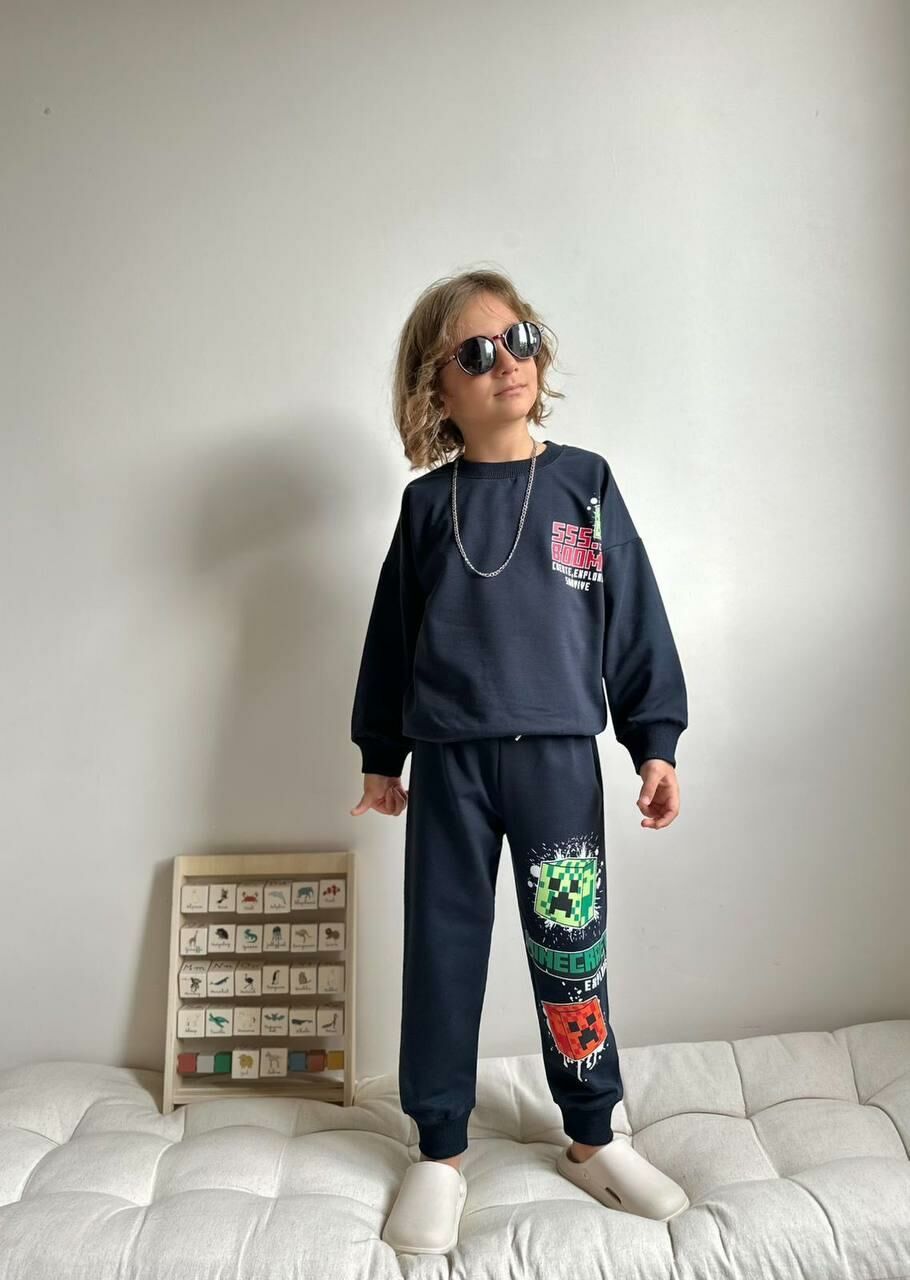 Erkek Çocuk Baskılı Siyah Eşofman Takımı - 2’li Set-4071