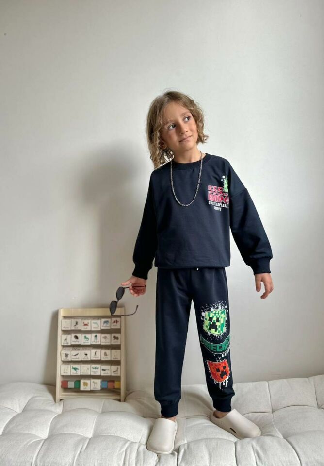 Erkek Çocuk Baskılı Siyah Eşofman Takımı - 2’li Set-4071