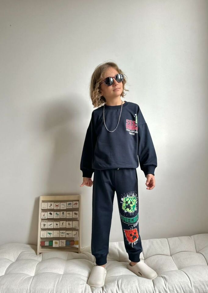 Erkek Çocuk Baskılı Siyah Eşofman Takımı - 2’li Set-4071