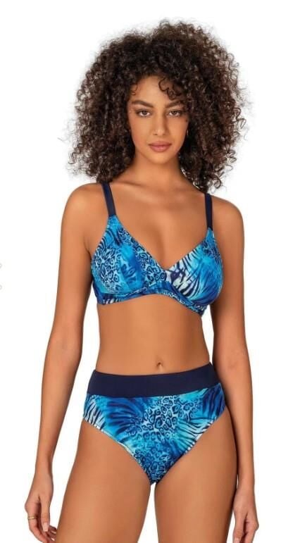 Endeep Kadın Mavi Leopar Desenli Toparlayıcı Bikini Takımı 22336