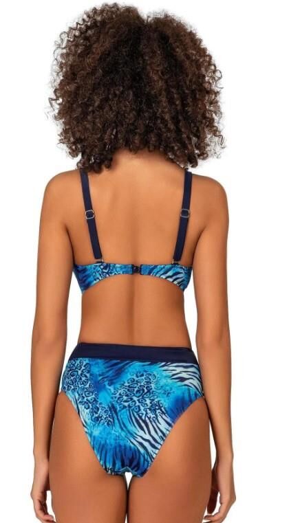Endeep Kadın Mavi Leopar Desenli Toparlayıcı Bikini Takımı 22336