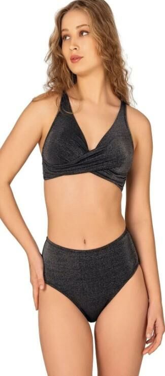 Endeep Kadın Siyah Simli Toparlayıcı Yüksek Bel Bikini Takımı 22301