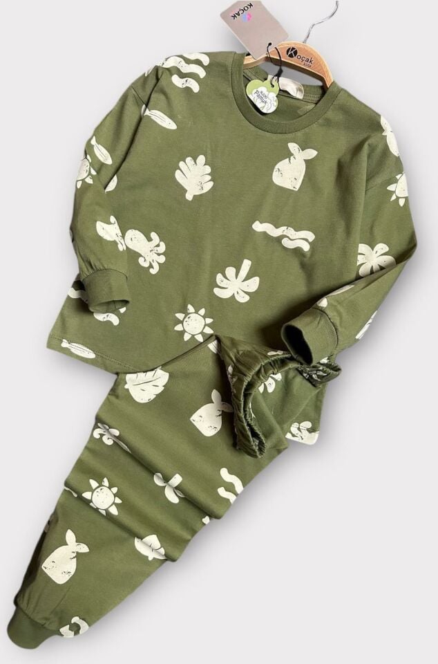 Erkek Çocuk Uzun Kollu Palmiye Desenli Pijama Takımı | 3-10 Yaş 3211H
