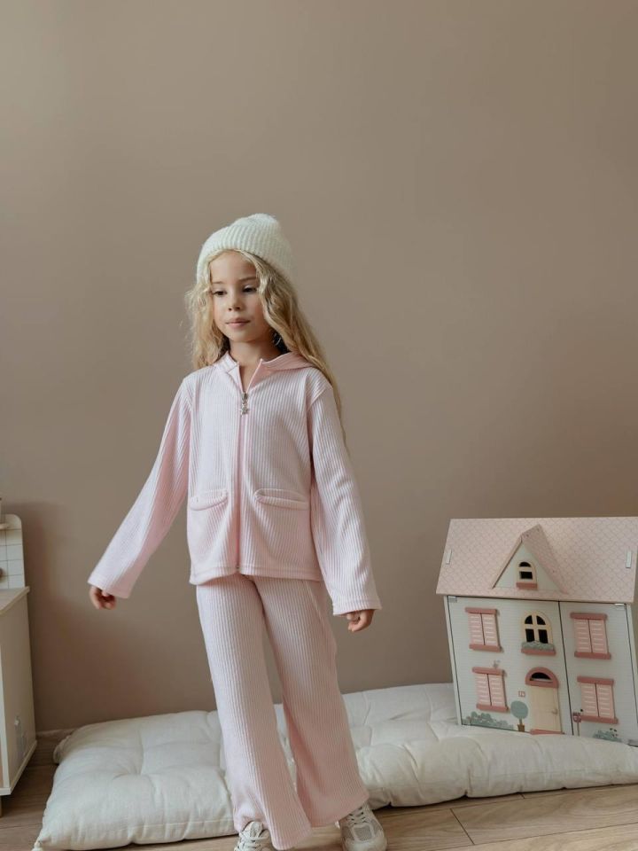 Kız Çocuk Pudra Ribana Fermuarlı Eşofman Takımı 6009