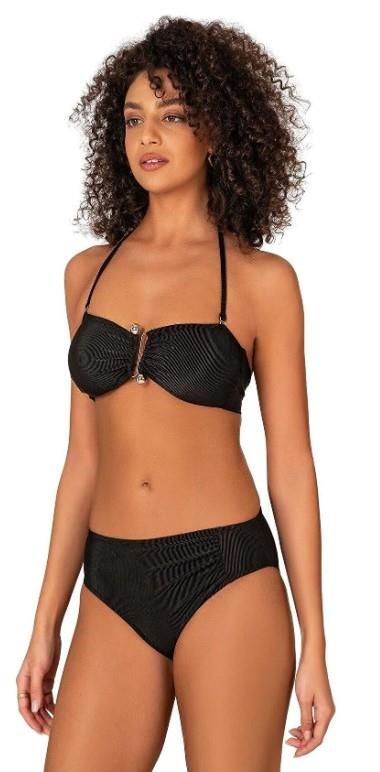 Endeep Kadın Aksesuarlı Fitilli Dokulu Siyah Bikini Takımı 22287