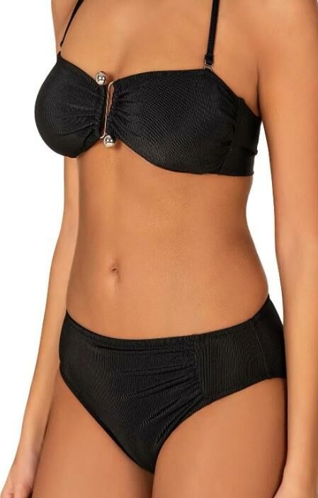 Endeep Kadın Aksesuarlı Fitilli Dokulu Siyah Bikini Takımı 22287