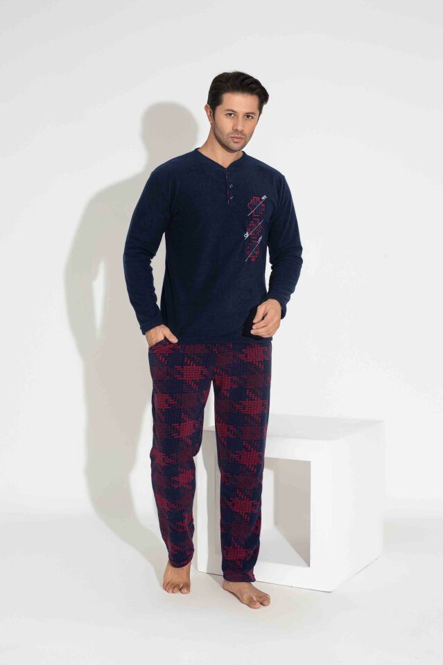 Erkek Polar Pijama Takımı Ev Giyim Rahat Yatmalık 5222L