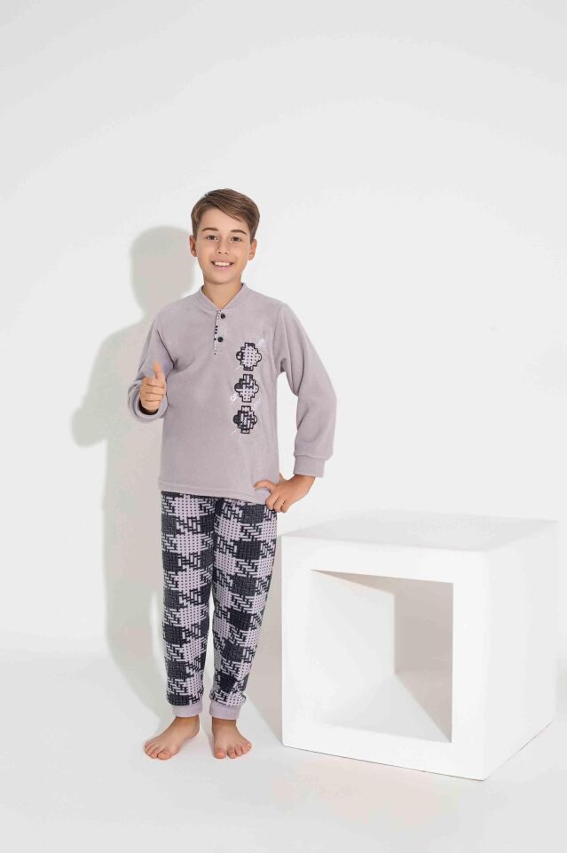 Erkek Çocuk Uzun Kollu  Polar Kumaş Kışlık Sıcak Tutan Pijama Takımı 3753G