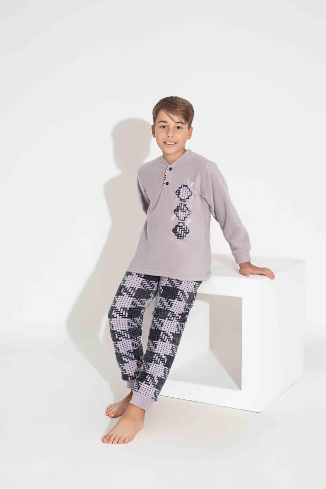 Erkek Çocuk Uzun Kollu  Polar Kumaş Kışlık Sıcak Tutan Pijama Takımı 3753G