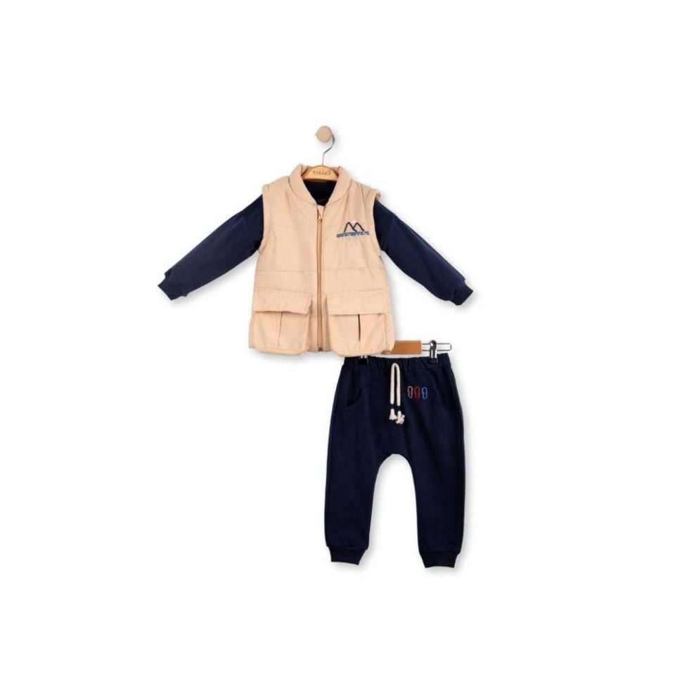 Erkek Bebek 3’lü Takım – Şişme Yelekli, Uzun Kol Sweatshirt ve Eşofman Altı 251037L