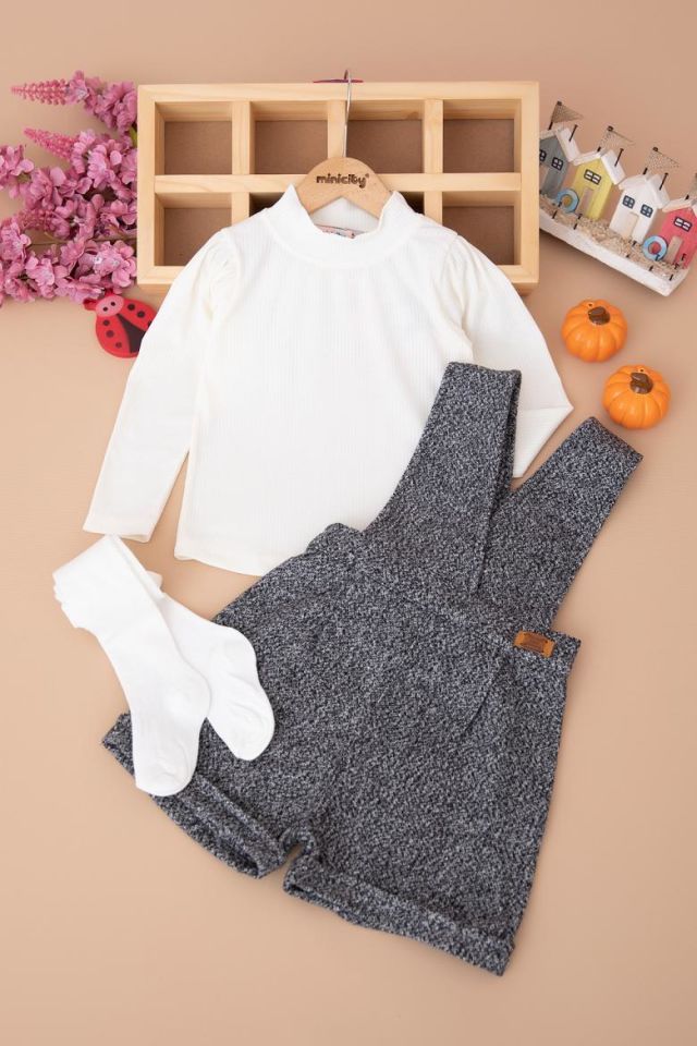 Kız Çocuk Salopet Takım Külotlu Çoraplı | 3'Lü Kombin Takım 1552 G