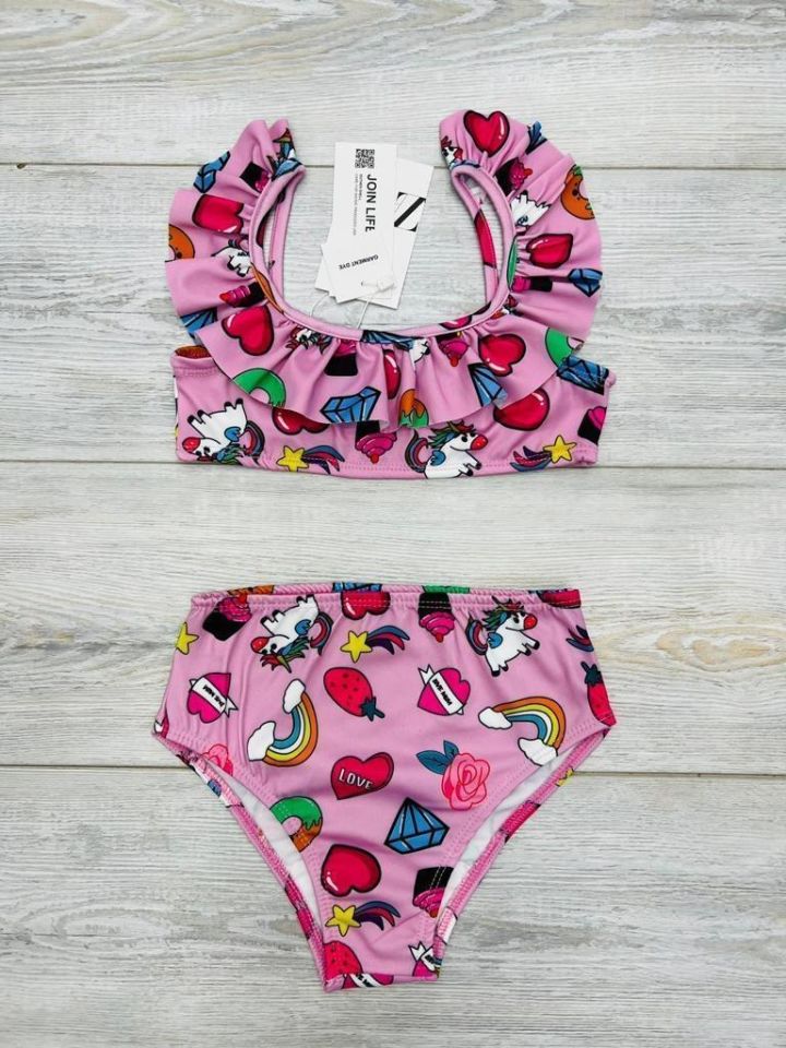 Kız Çocuk Fırfırlı İkili Bikini Takım 1602-P