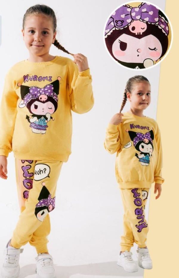 Kız Çocuk Kuromi Baskılı Alt Üst Eşofman Takımı-Sarı--57057