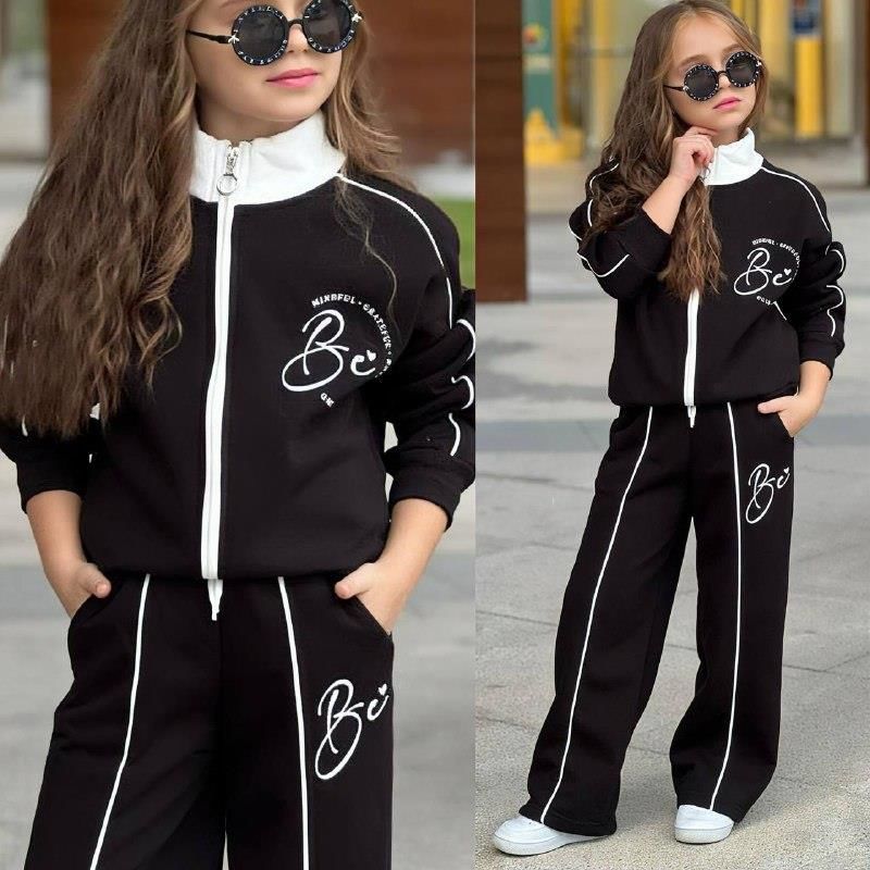 Kız Çocuk ŞARDONLU  Siyah Eşofman Takımı – Fermuarlı Spor Tarz 43122