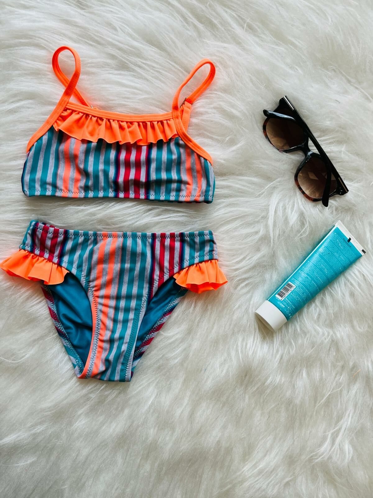 Kız Çocuk Renkli Çizgili Bikini 1753