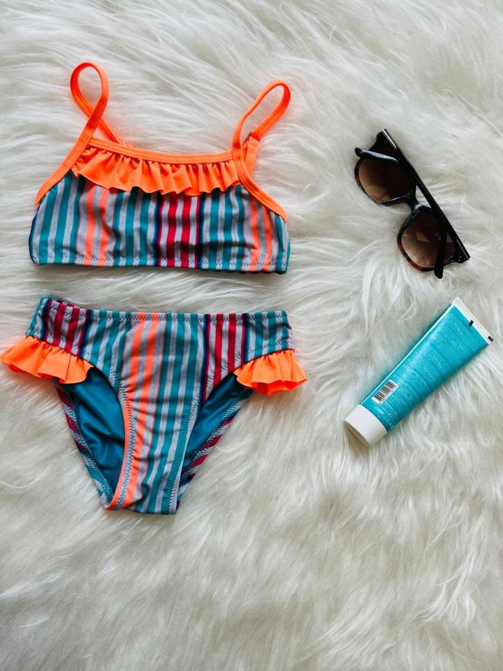 Kız Çocuk Renkli Çizgili Bikini 1753