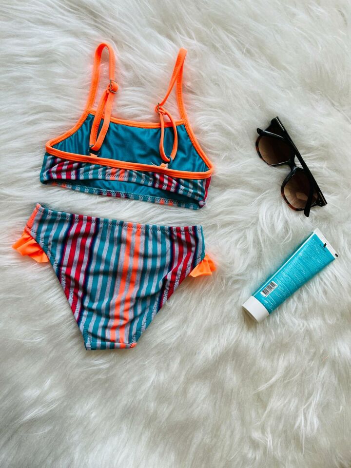 Kız Çocuk Renkli Çizgili Bikini 1753
