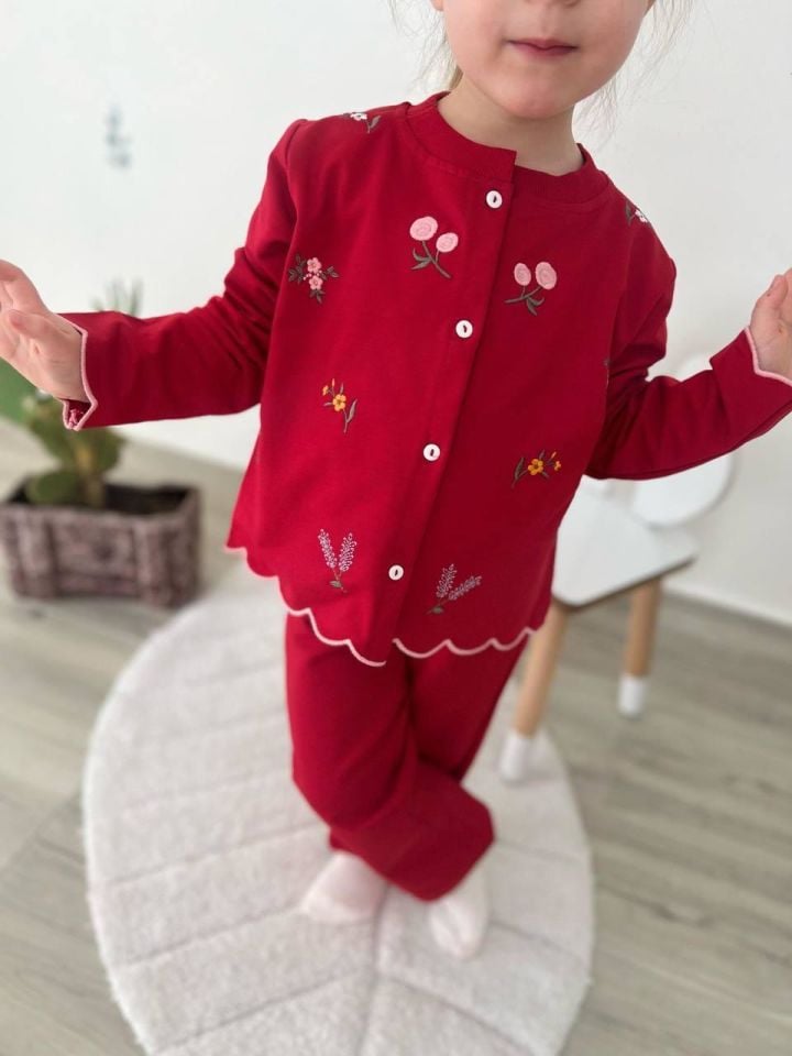 Kız Çocuk Alt Üst Hırkalı Çiçekli Bayramlık Takım 2592