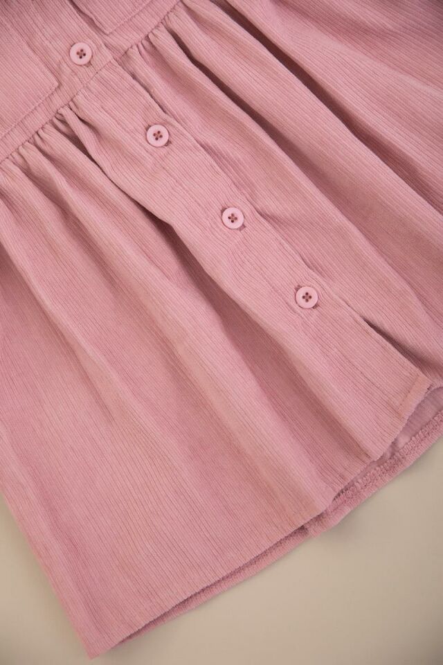 Kız Çocuk Uzun Kollu Düğmeli Elbise - Pembe 1549 SOMON