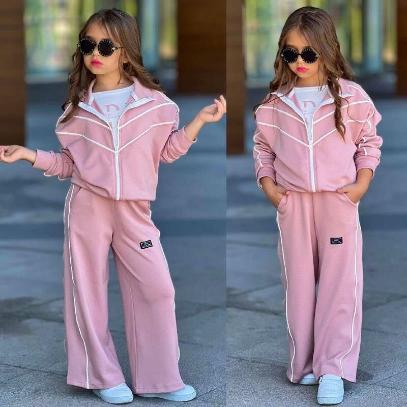 Kız Çocuk Şerit Detaylı Eşofman Takımı  6414