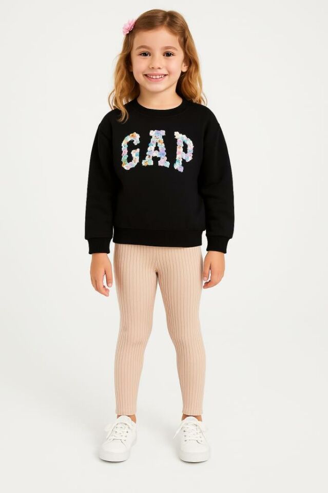 Çiçek Baskılı Taytlı Kız Çocuk Takım 1636 vizon