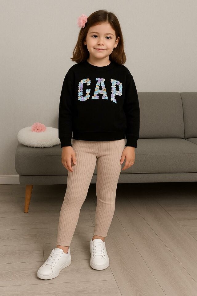 Çiçek Baskılı Taytlı Kız Çocuk Takım 1636 vizon