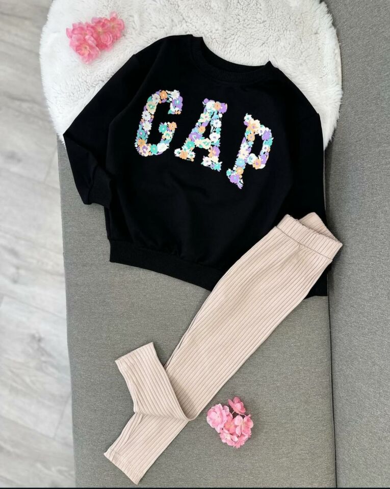 Çiçek Baskılı Taytlı Kız Çocuk Takım 1636 vizon