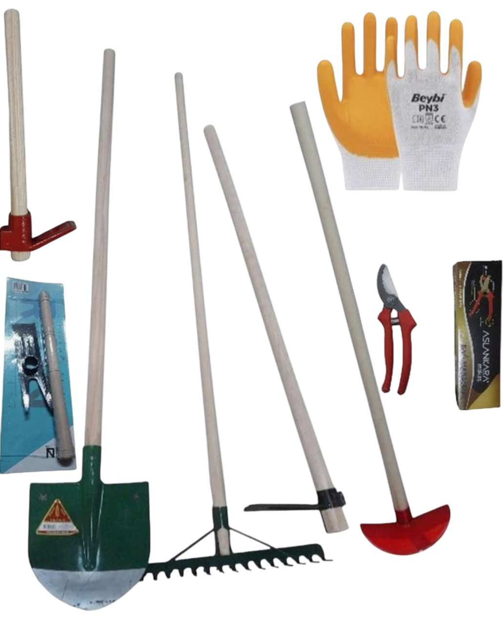 Bahçe Set 14 Parça Kürek Tırmık Keser Ay Çapa Makas Çatal Çapa Üçgen Çapa + Eldiven