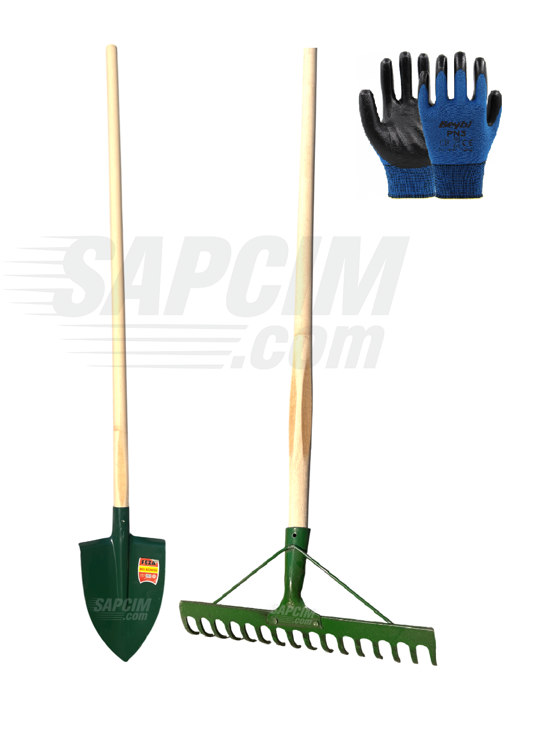 Bahçe Yardımcı Bel Küreği Tırmık Saplar + Eldiven