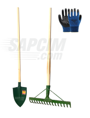 Bahçe Yardımcı Bel Küreği Tırmık Saplar + Eldiven