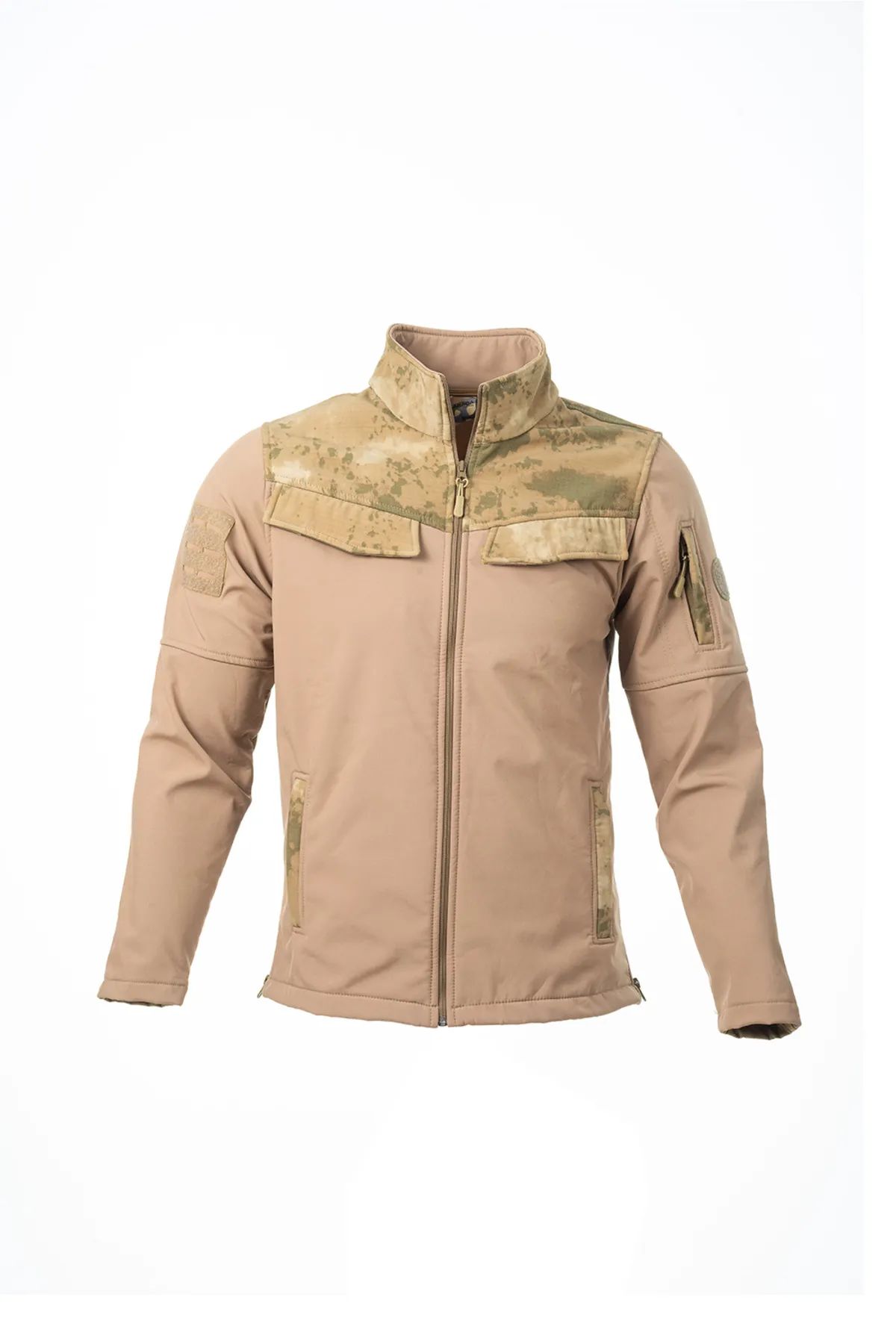 5 Cepli Cep Kapaklı Unisex Softshell Mont Ceket - Bej-Kamuflaj