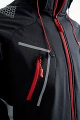 4 Cepli Kapüşonlu Double Baskılı Softshell Mont Ceket - Siyah