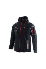 4 Cepli Kapüşonlu Double Baskılı Softshell Mont Ceket - Siyah