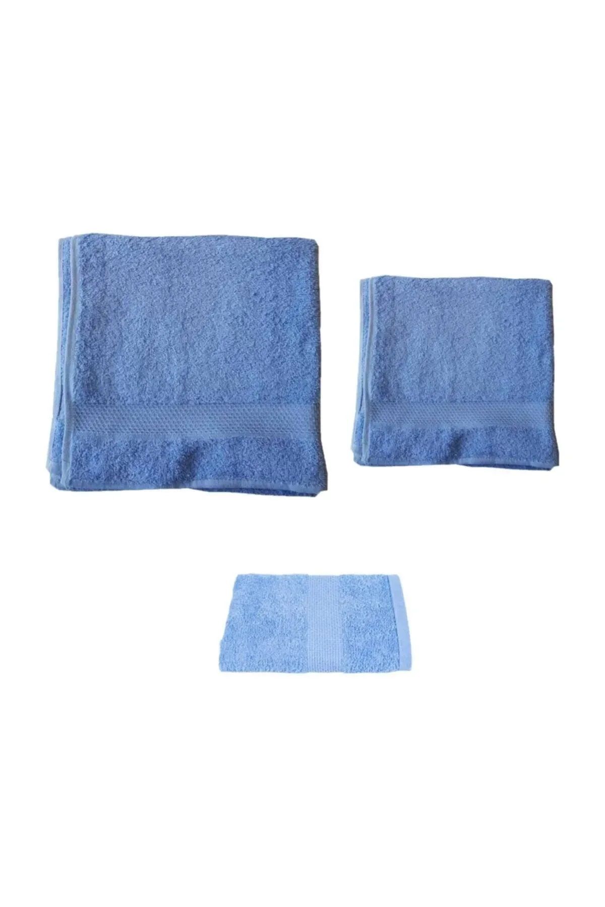 3'lü Banyo, El Yüz ve Tıraş Sakal Havlusu - Mavi Asker Havlu Seti