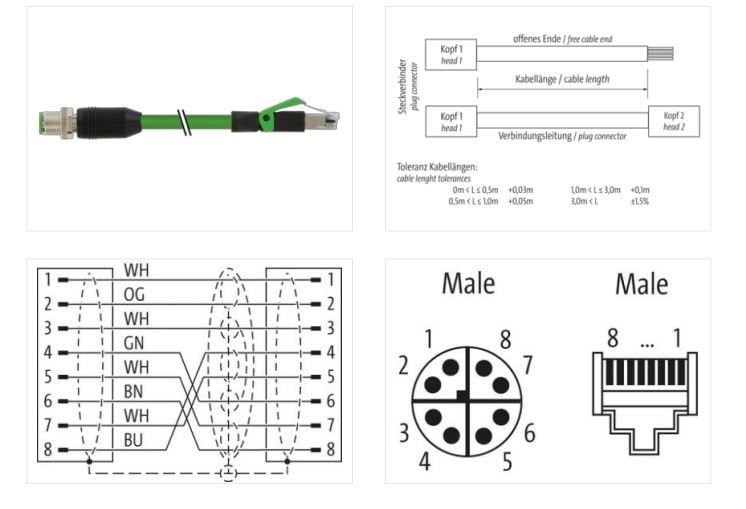 Murr M12 Male / RJ45 Male Kamera Kablosu