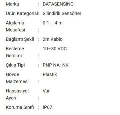 S5N-PA-2-B01-PP Silindirik Sensör