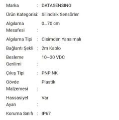 S5N-PA-2-C01-PK Silindirik Sensör
