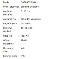S5N-PA-2-C10-PK Silindirik Sensör