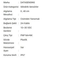 S5N-PA-2-C21-PP Silindirik Sensör