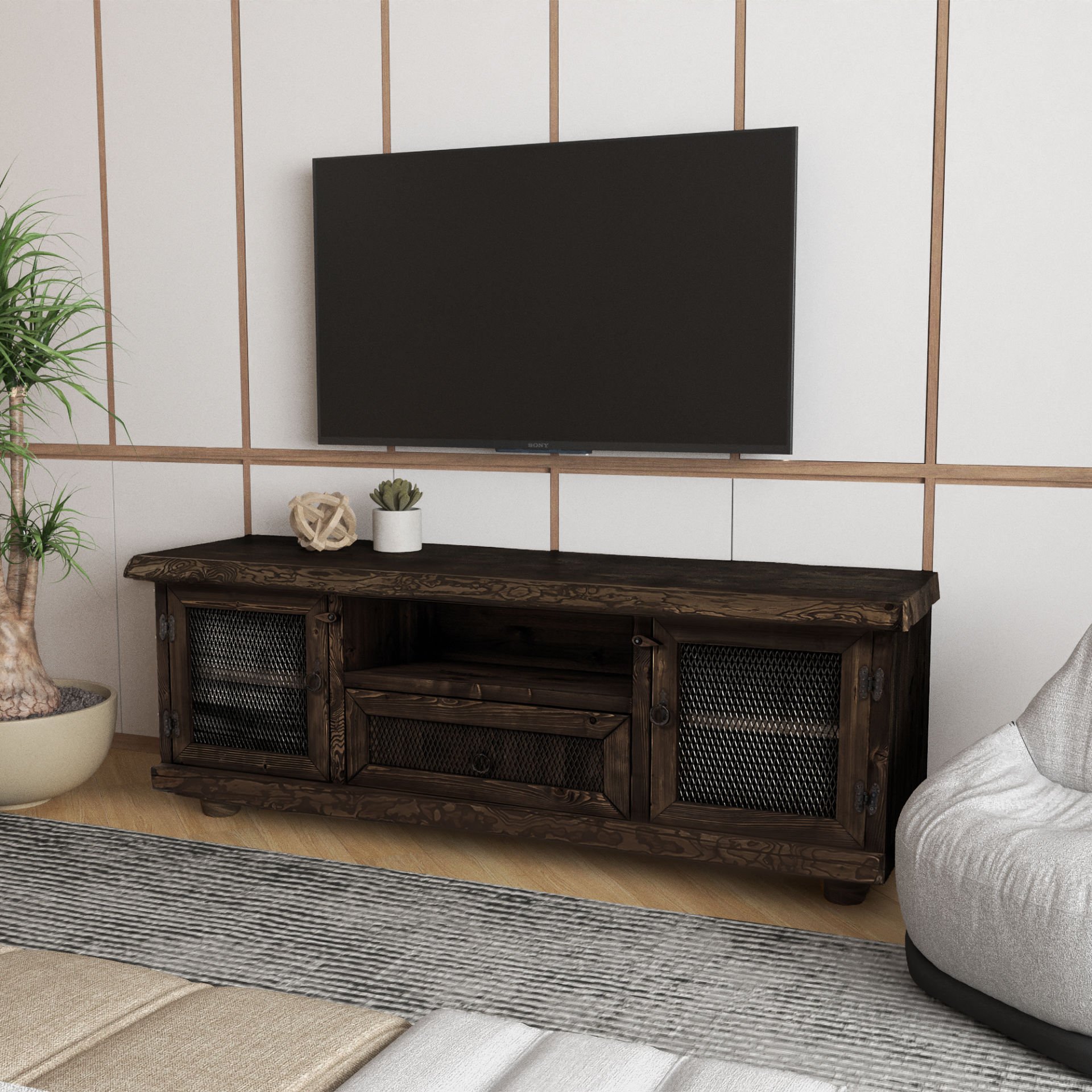 Colmar TV Ünitesi Siyah - Doğal Kenarlı - 185x42x65