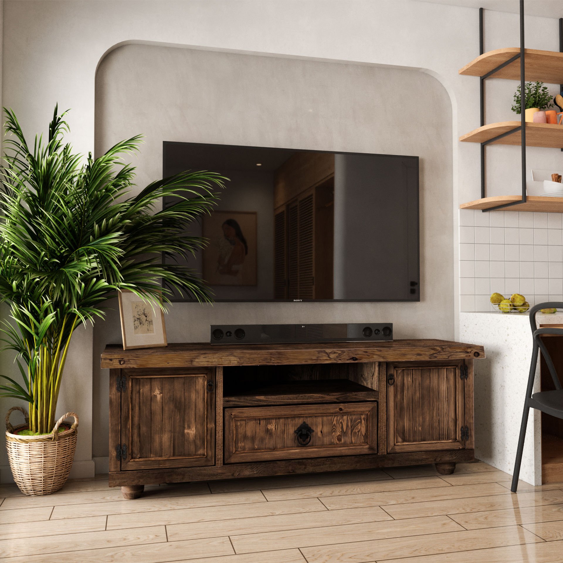 Enna TV Ünitesi Koyu Ceviz - Düz Kenarlı - 185x42x65