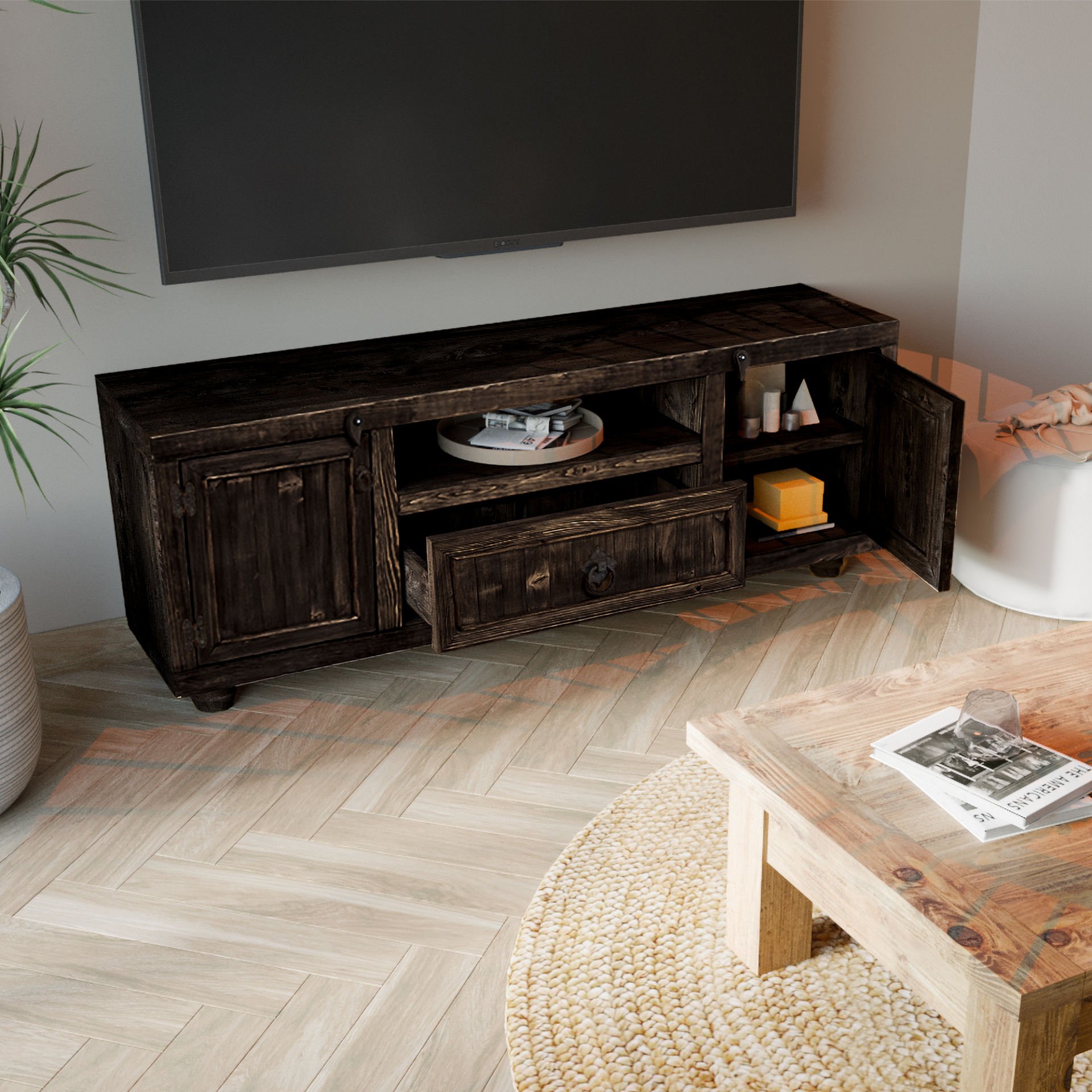 Enna TV Ünitesi Siyah - Düz Kenarlı - 185x42x65