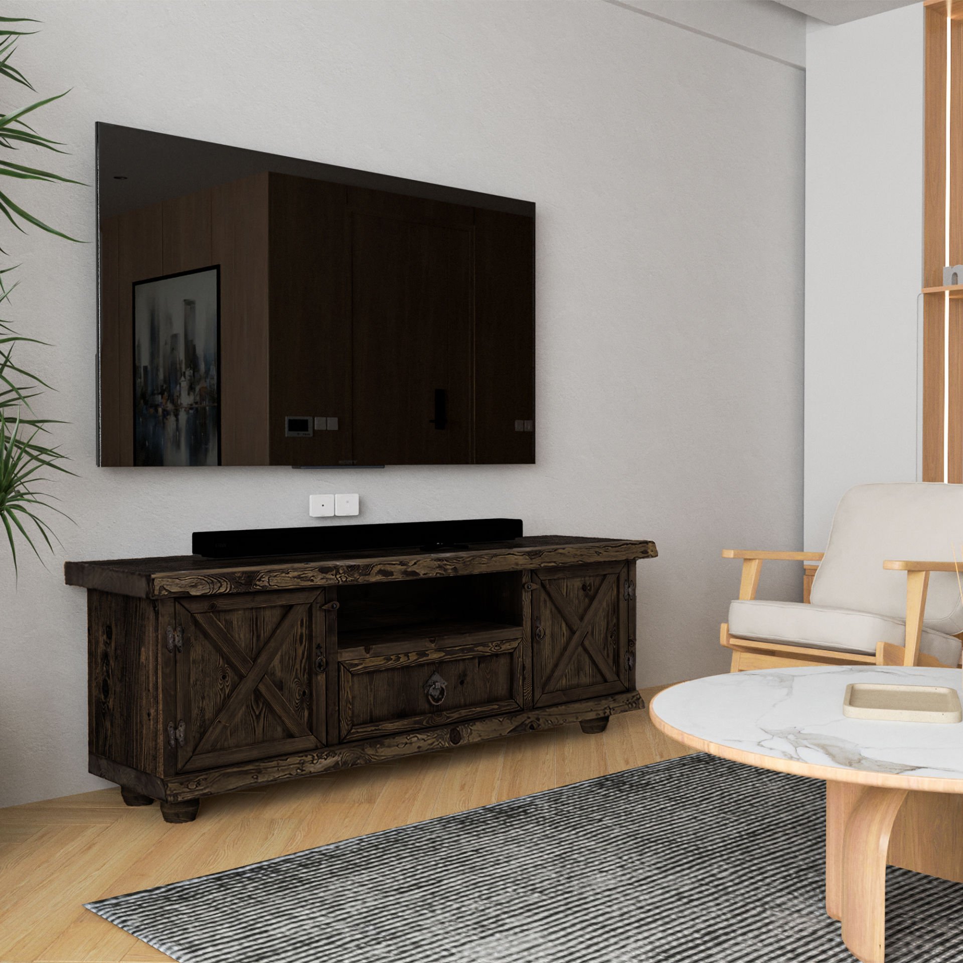 Harran TV Ünitesi Siyah - Doğal Kenarlı - 185x42x65