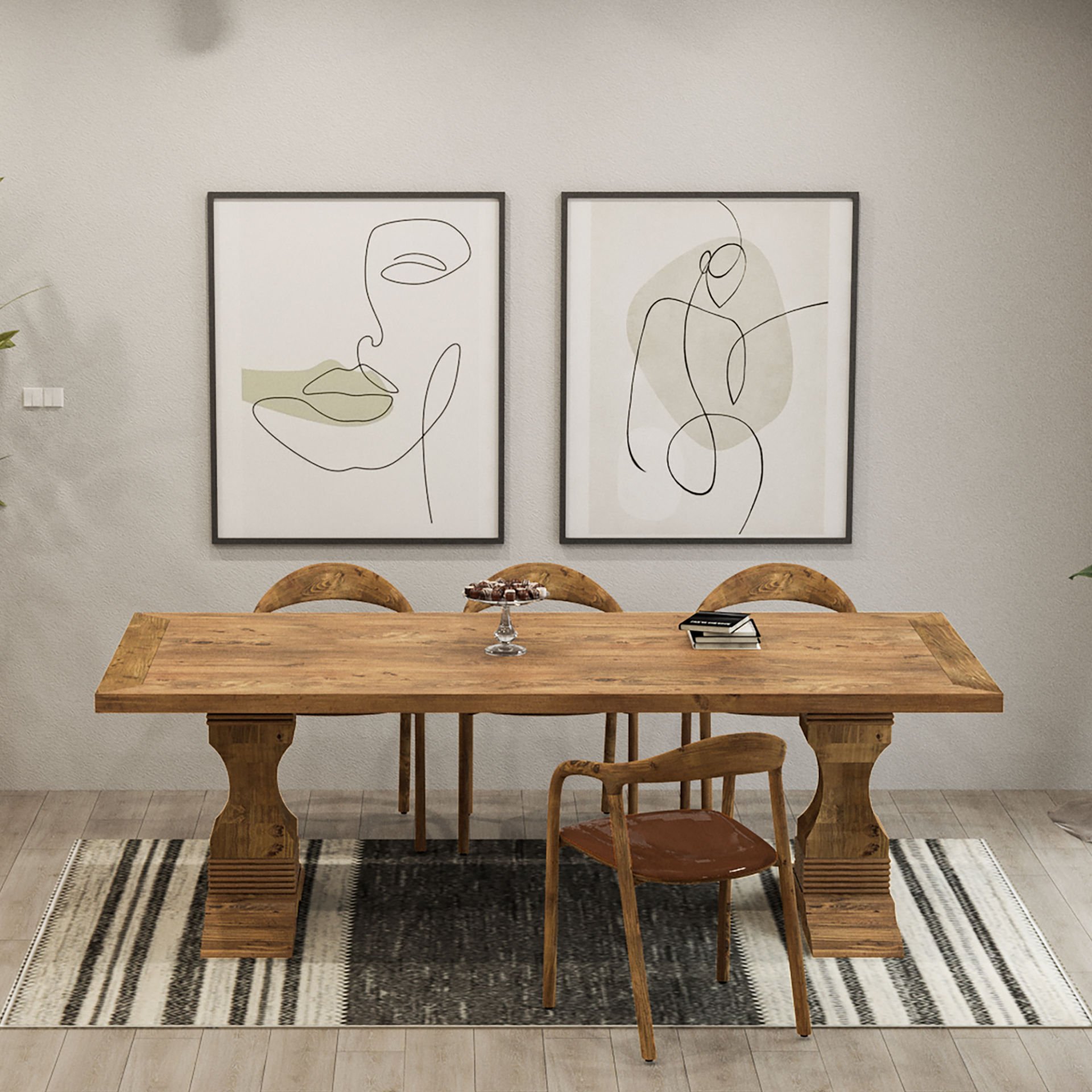 Barbaros Yemek Masası Açık Ceviz - Düz Kenarlı - 210x100x75