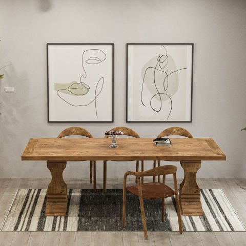 Barbaros Yemek Masası Açık Ceviz - Düz Kenarlı - 210x100x75