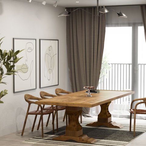 Barbaros Yemek Masası Açık Ceviz - Düz Kenarlı - 210x100x75