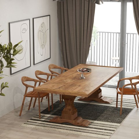 Barbaros Yemek Masası Açık Ceviz - Düz Kenarlı - 210x100x75