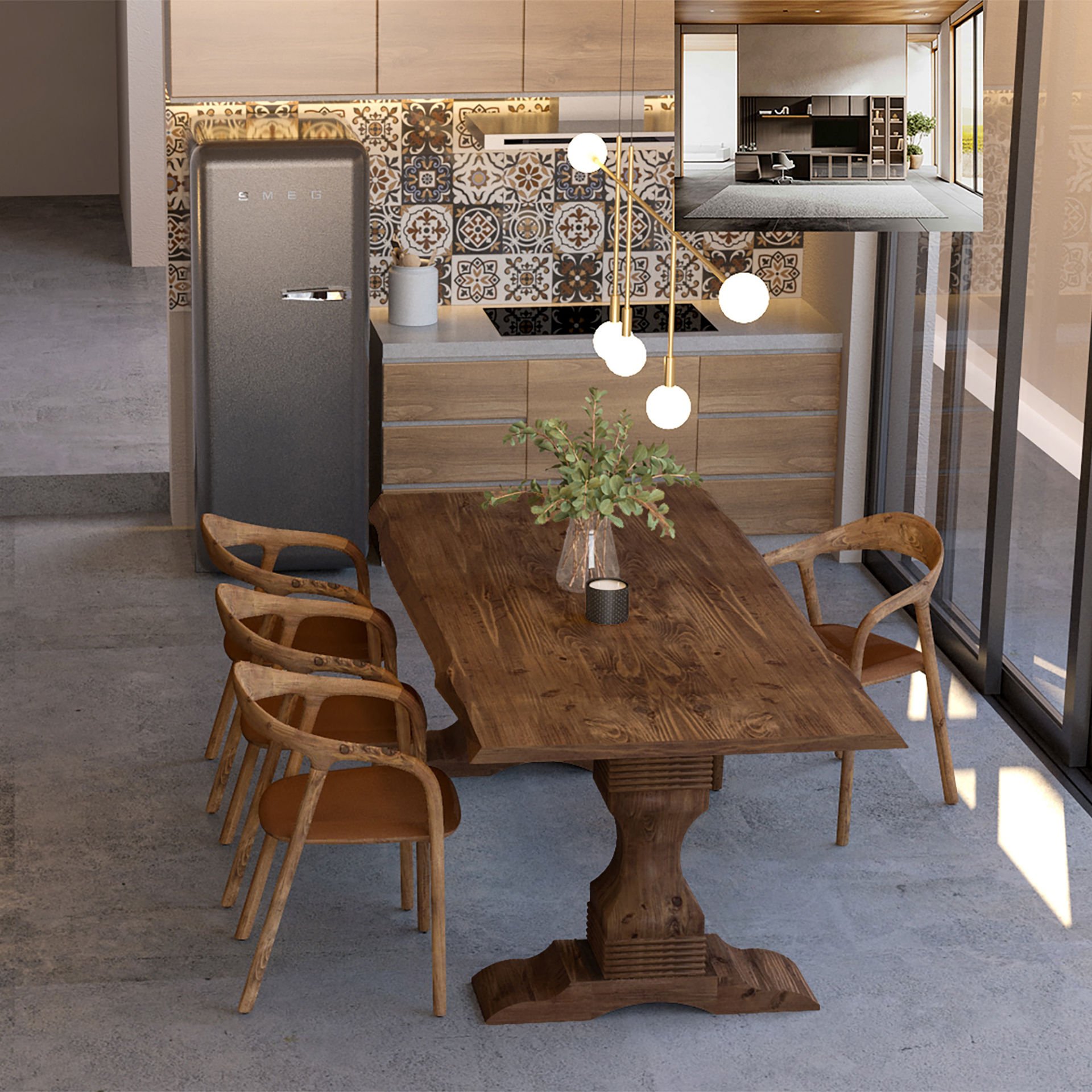 Barbaros Yemek Masası Koyu Ceviz - Doğal Kenarlı - 210x100x75
