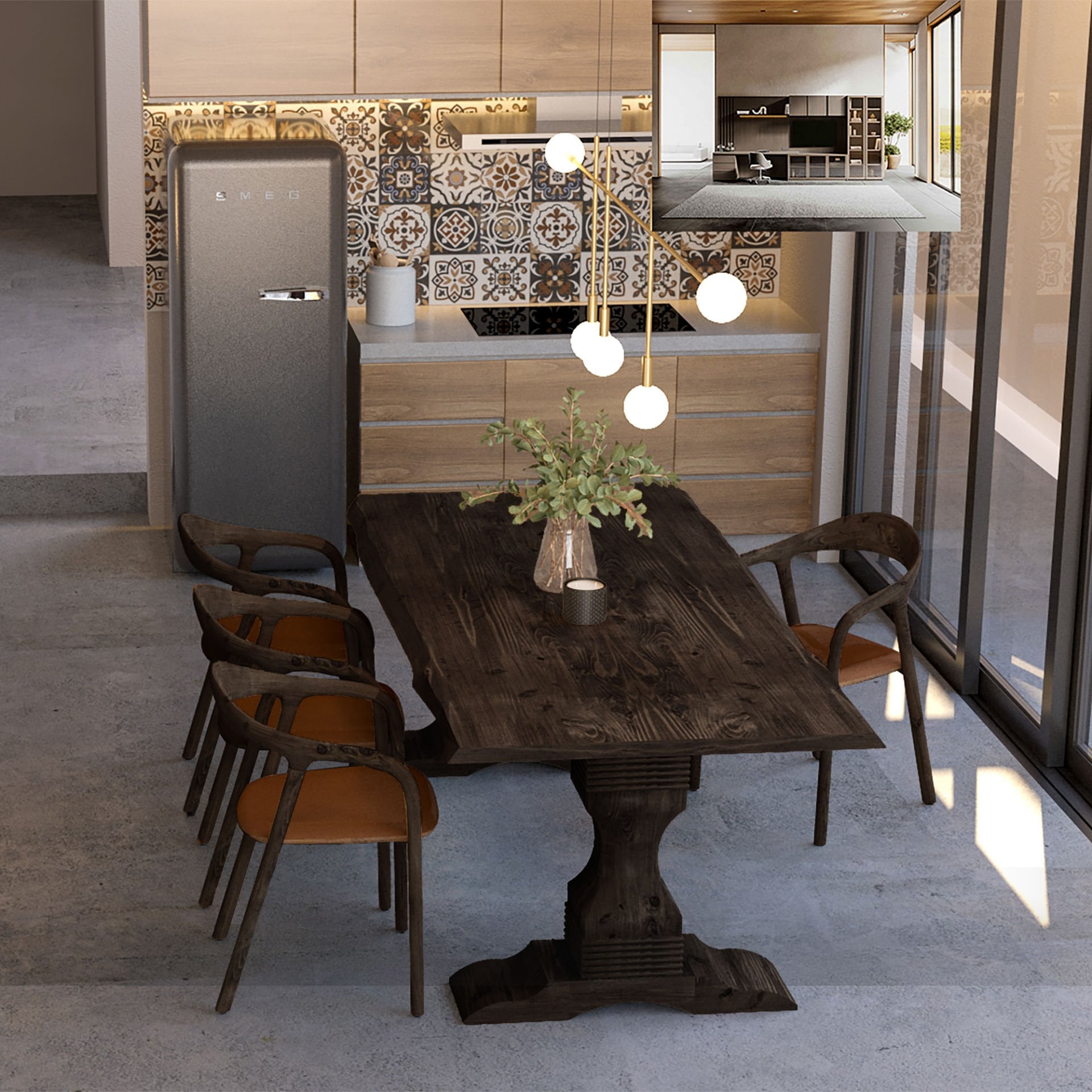 Barbaros Yemek Masası Siyah - Doğal Kenarlı - 210x100x75